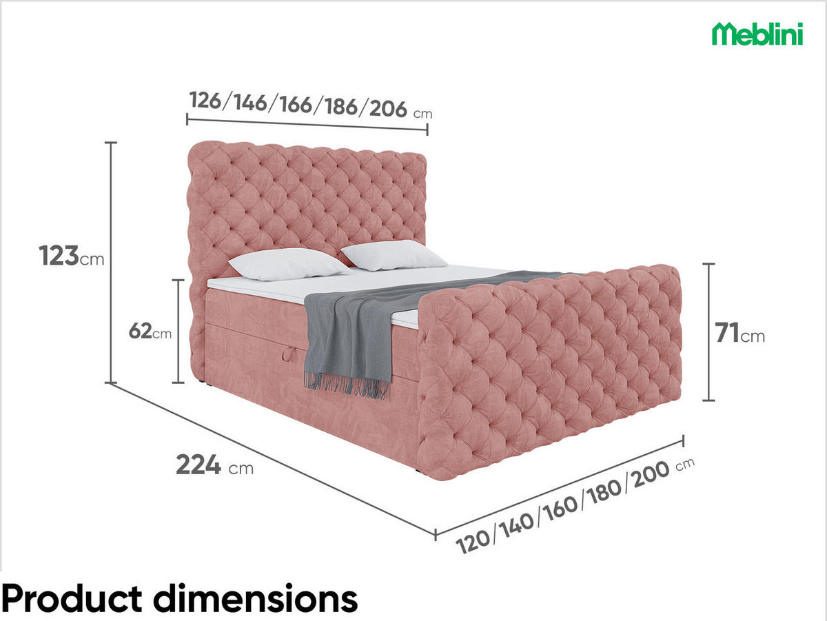 BOXBETT Duke - Schwarz/Rosa, Holzwerkstoff/Textil (120/200cm) - Meblini