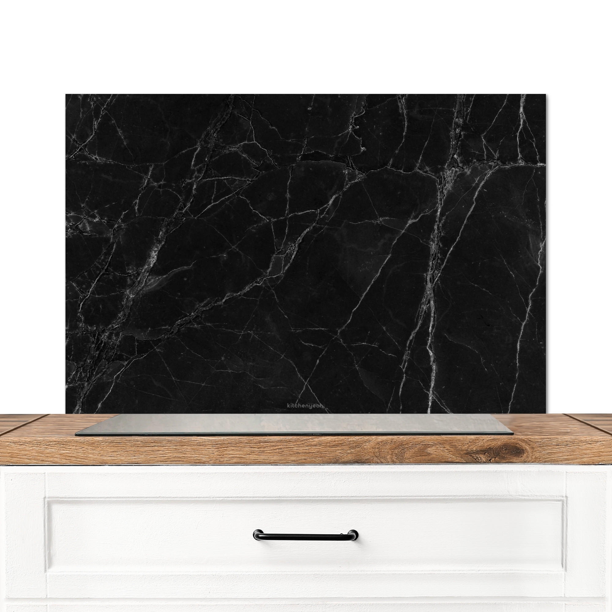 SPRITZSCHUTZ KÜCHE Schwarz - Marmor 80x55 cm - Schwarz, Metall (80/0.3/55cm) - MuchoWow