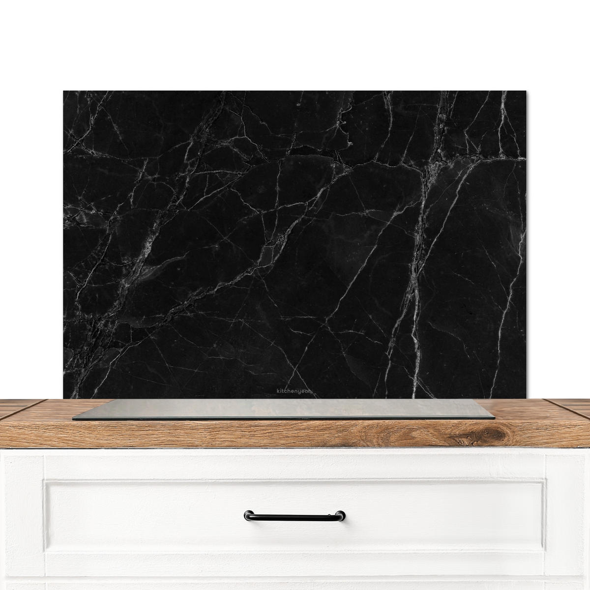 SPRITZSCHUTZ KÜCHE Schwarz - Marmor 80x55 cm - Schwarz, Metall (80/0.3/55cm) - MuchoWow