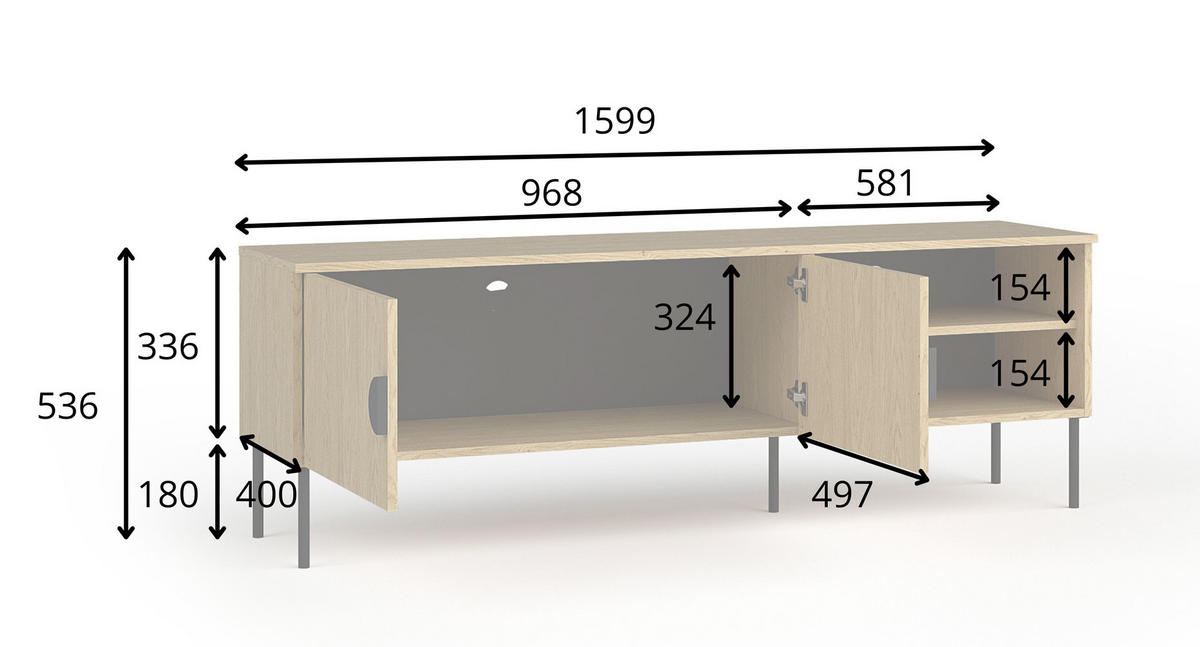 LOWBOARD Mond anthrazit 159 / 40 / 53cm - Anthrazit/Goldfarben, Holz/Holzwerkstoff (159/53/40cm) - Feldmann-Wohnen