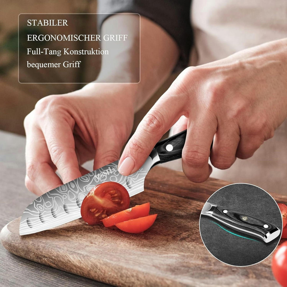 KÜCHENMESSER Set 2-tlg Santoku Messer 18 cm und 14 cm aus deutschem Edelstahl - Silberfarben, Metall (30cm)