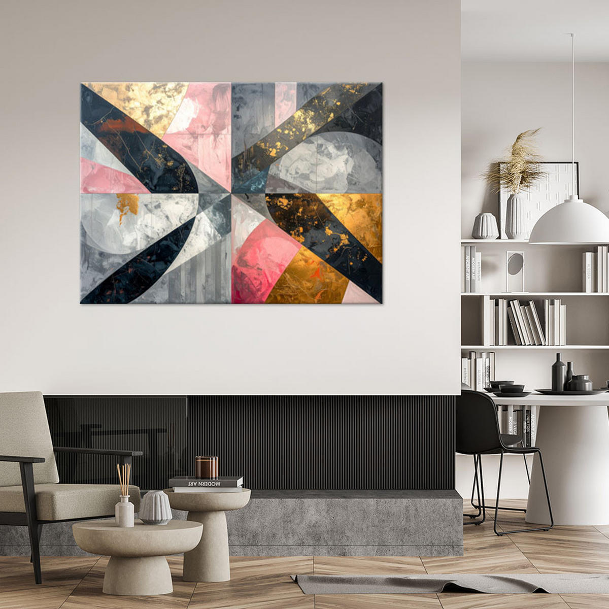 BILD auf Leinwand, Geometrische Abstrakt Grau Rosa - Rosa, Textil (30/20cm) - Feeby