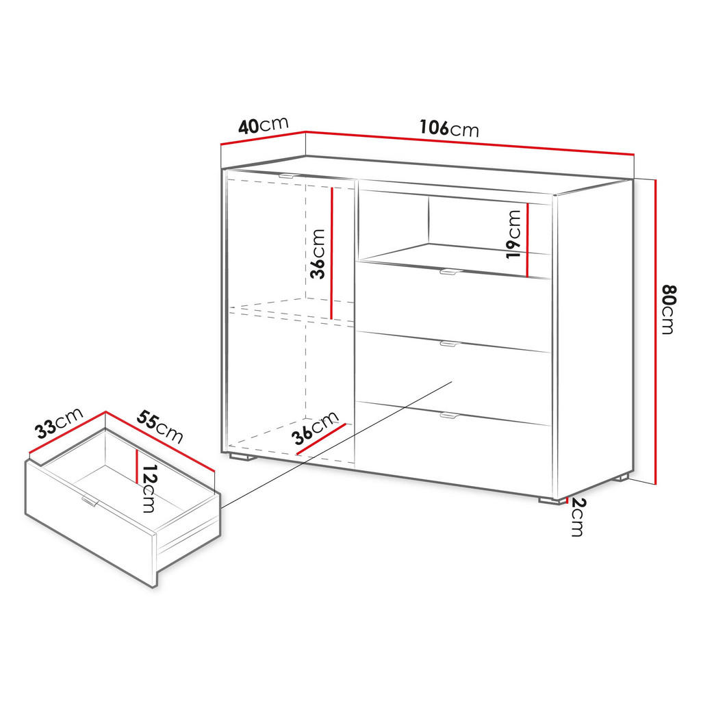 Thumbnail - Mirjan24 Kommode, Eiche, Kunststoff, 3 Schubladen, Rechteckig,Rechteckig, 106x80x40 cm, Wohnzimmer, Kommoden & Sideboard...