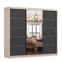 SCHWEBETÜRENSCHRANK Alba Sonoma Eiche/Schwarz + Spiegel, mit LED - Beleuchtung 250 cm - Schwarz/Alufarben, Glas/Holzwerkstoff (250/218/61cm) - imoebel24
