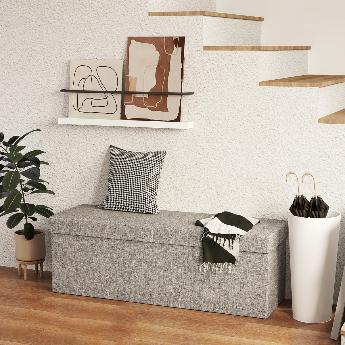 SITZBANK mit Stauraum, 110 x 38 x 38 cm Dunkelgrau - Dunkelgrau, Kunststoff (110/38/38cm) - HOMCOM