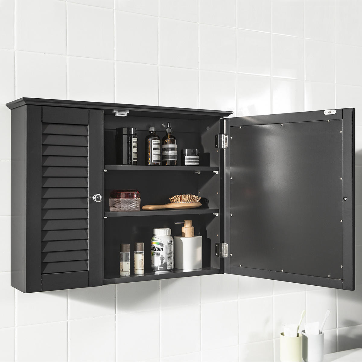 SPIEGELSCHRANK Grau - Grau, Holzwerkstoff (65/49/15cm) - SoBuy