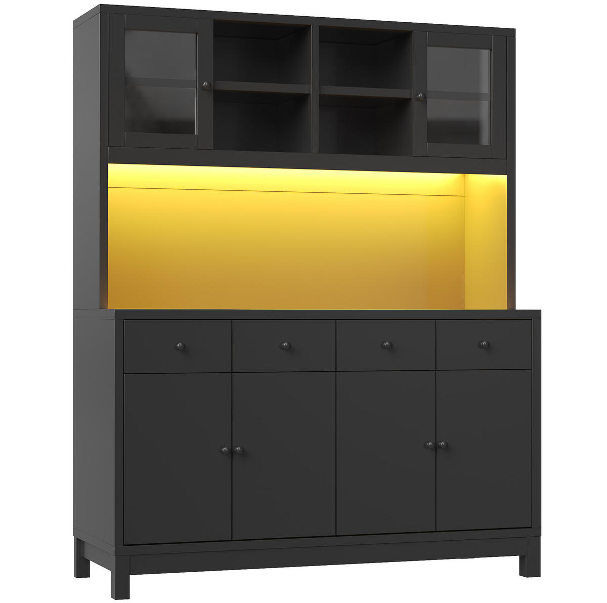 BUFFETSCHRANK aus MDF 140x38,5x180 cm Schwarz mit RGB-LED, Glastüren und 4 Schubladen - Schwarz, Holzwerkstoff (140/180/38.5cm) - IVMEU