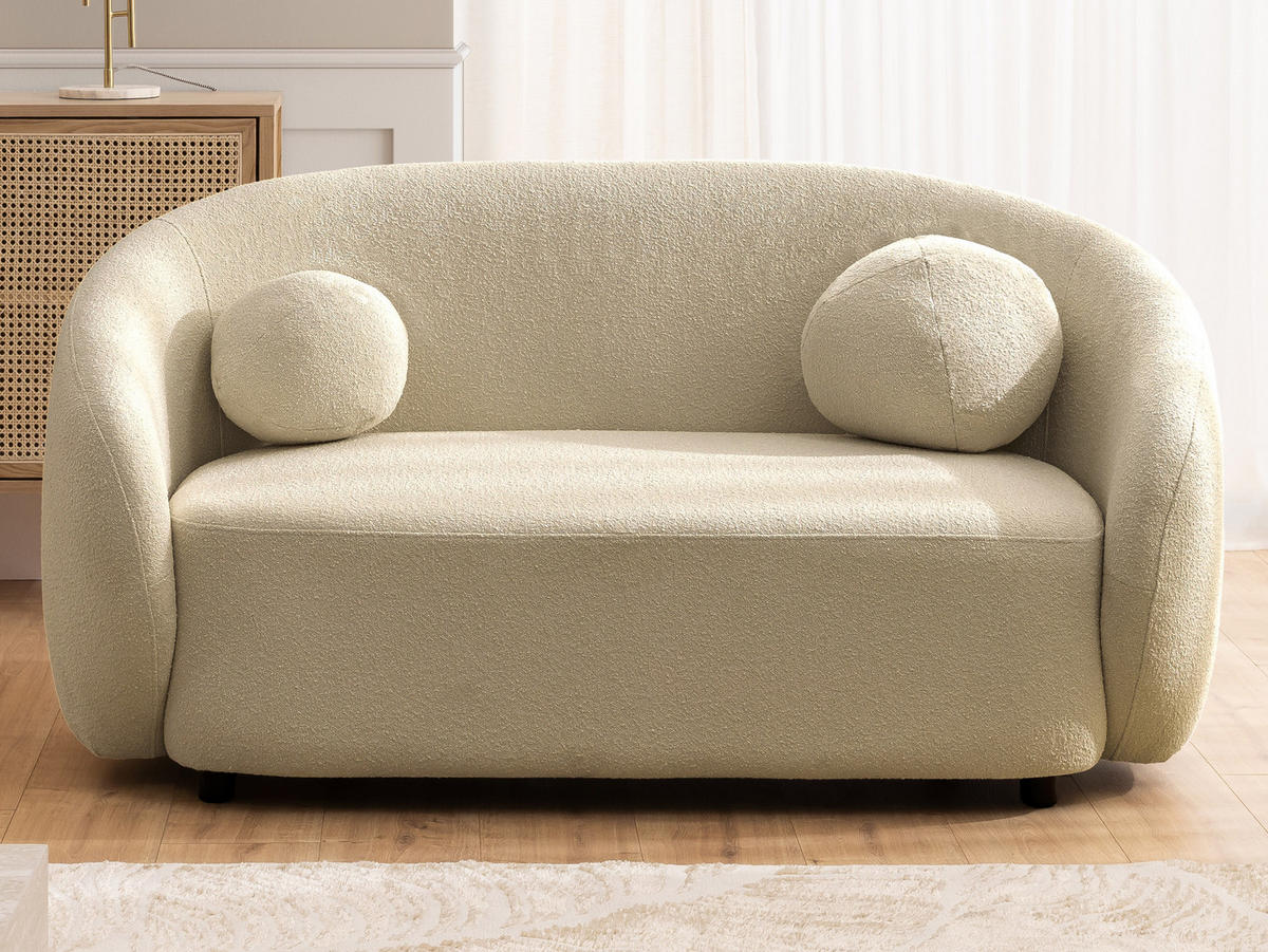 SITZGARNITUR 2+1 Roundi Beige Bouclé - Beige/Schwarz, Holz/Kunststoff (150/76/80cm) - S-Style Möbel