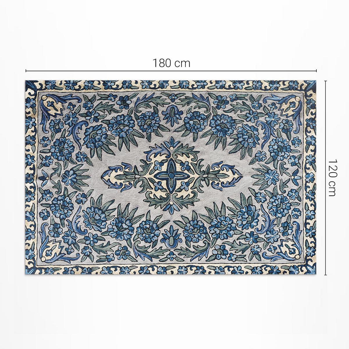 TEPPICH 120x180 cm Nepal Stickerei Pflanzendekor - Hellblau, Kunststoff (120/180cm) - Wallfluent