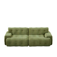 2-SITZER-SOFA aus Chenille 224x104x66 cm Grün montagefrei mit tiefer Sitzfläche, breiten Armlehnen und Knopfheftung - Grün, Textil (224/66/104cm) - Modfu