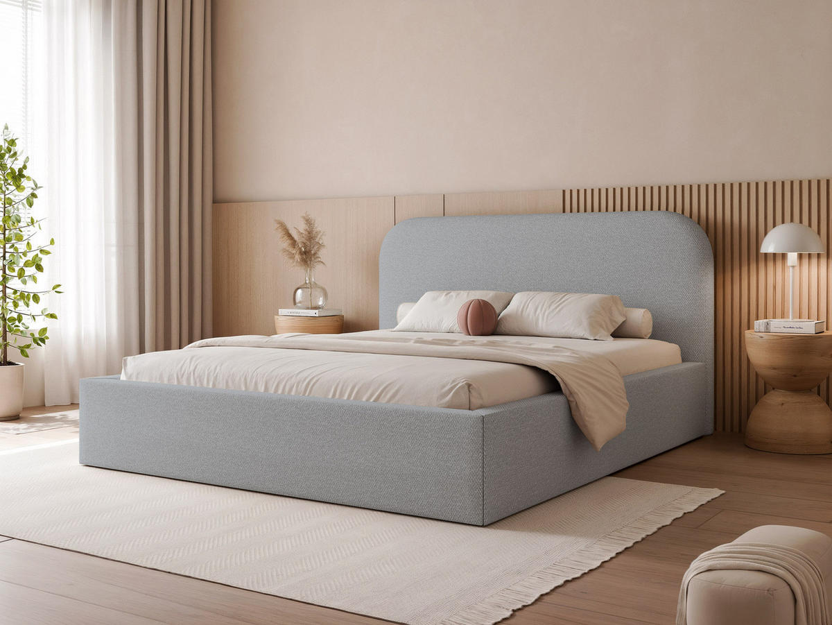 POLSTERBETT FUZZI 180x200 cm Blaugrau (Stoff Lumi) - mit Bettkasten und Lattenrost - Blaugrau, Holzwerkstoff/Textil (180/200cm) - Ravio