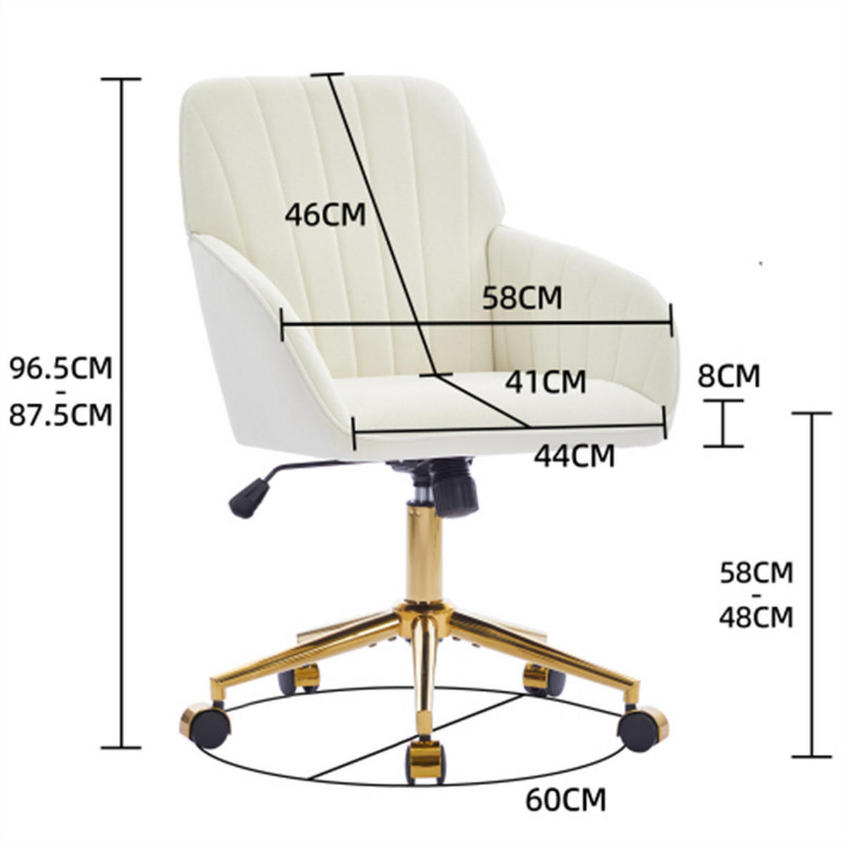 DREHSTUHL Ergonomisch Weiß, höhenverstellbar & drehbar, Metall-Samt-Bezug, 62 x 60 x 97 cm - Weiß, Metall (62/97/60cm) - Albatros