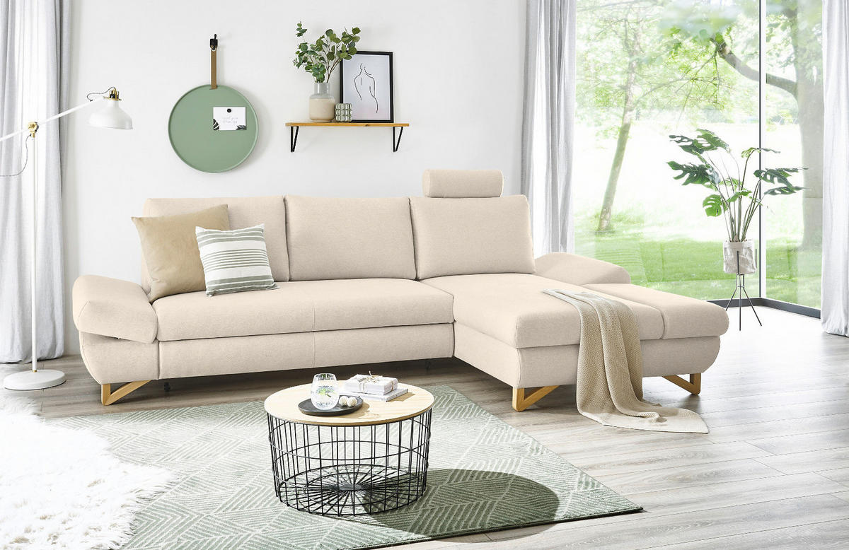 ECKSOFA creme Velours, Wohnzimmer Sofa - Creme, Holz/Textil (284/166cm) - Furn.Design