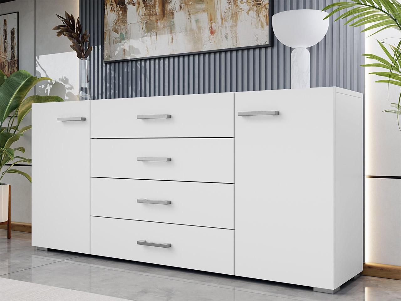 SIDEBOARD Gimren 2D4SZ - Hellgrau/Weiß, Holzwerkstoff/Kunststoff (156/74/35cm) - MIRJAN24