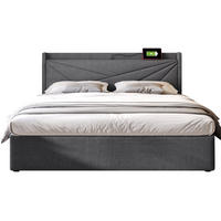 POLSTERBETT 160/200 cm mit Bettkasten, USB-C und gepolstertem Kopfteil - Grau, Textil (160/200cm) - BEAOK