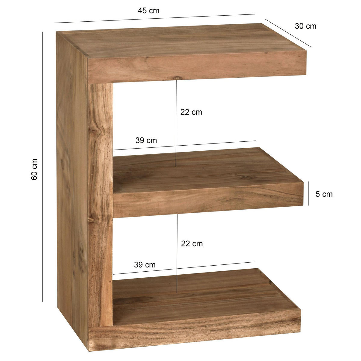 BEISTELLTISCH Massivholz E Cube Landhausstil Design MUMBAI, Akazie 30x44x60 cm - Akaziefarben, Holz (44/30/60cm) - KADIMA DESIGN