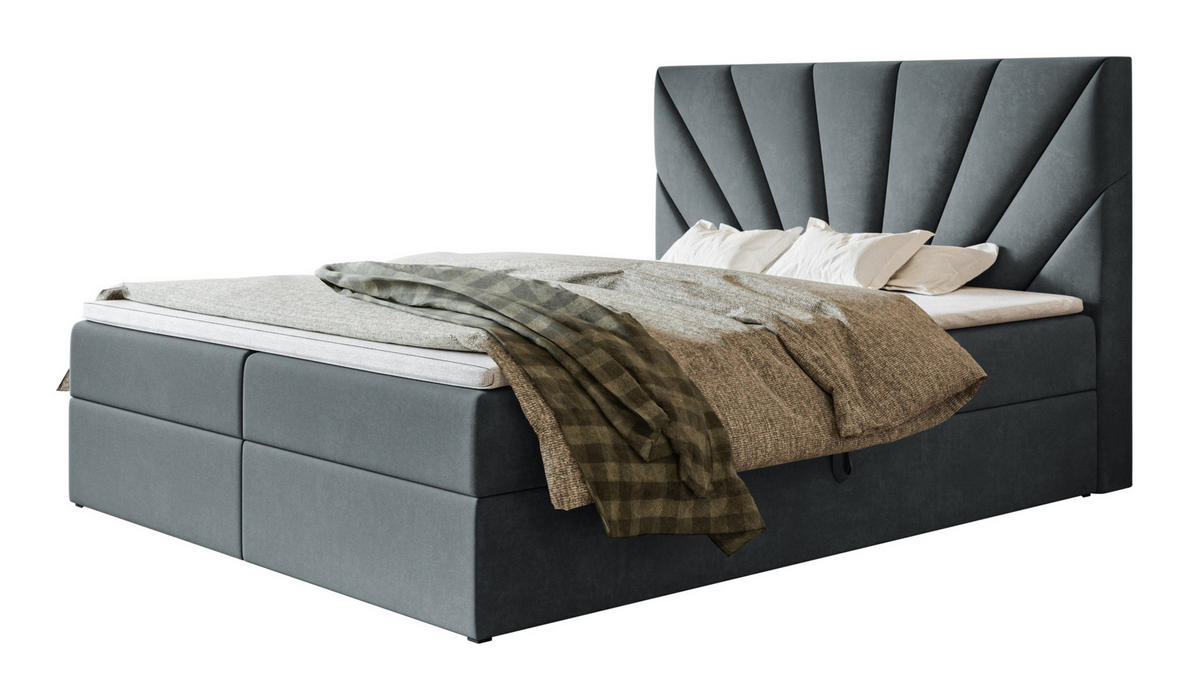 BOXBETT DENVER mit 2 Bettkästen, 160x200, Farbe: Dunkelgrau, Velourstoff, Doppelbett mit Bonell-Matratze - Dunkelgrau, Holz/Kunststoff (160/200cm) - Alpi-Möbel