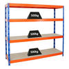 SCHWERLASTREGAL Rhino 180x200x60 cm 4 Spanplatten-Ebenen 8mm Fachlast 500 kg Blau/Orange - Blau/Orange, Metall (200/180/60cm) - PROREGAL