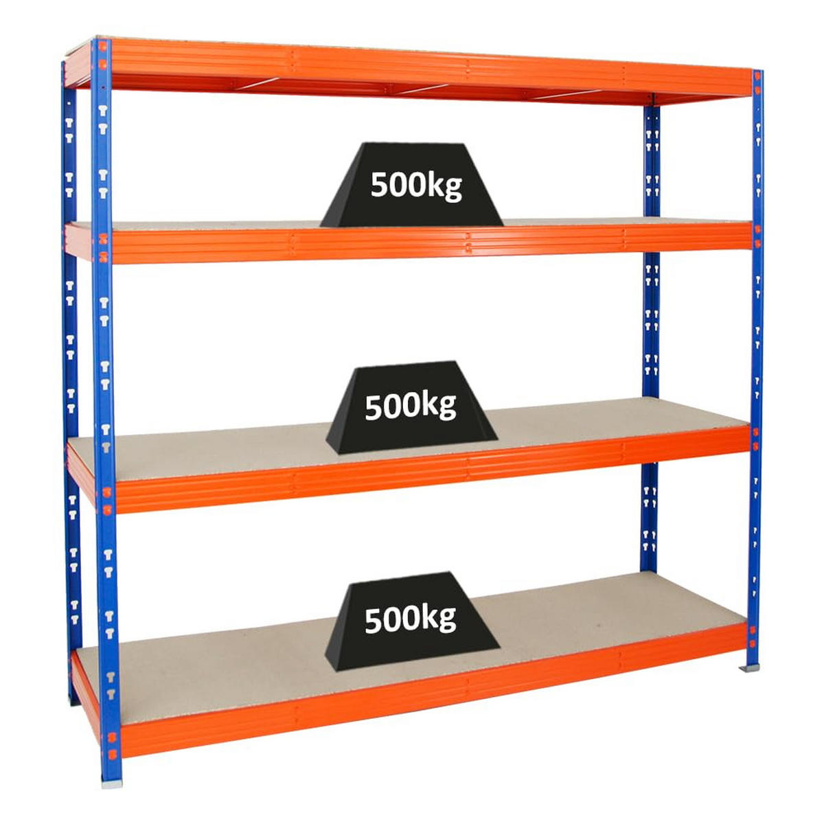 SCHWERLASTREGAL Rhino 180x200x60 cm 4 Spanplatten-Ebenen 8mm Fachlast 500 kg Blau/Orange - Blau/Orange, Metall (200/180/60cm) - PROREGAL