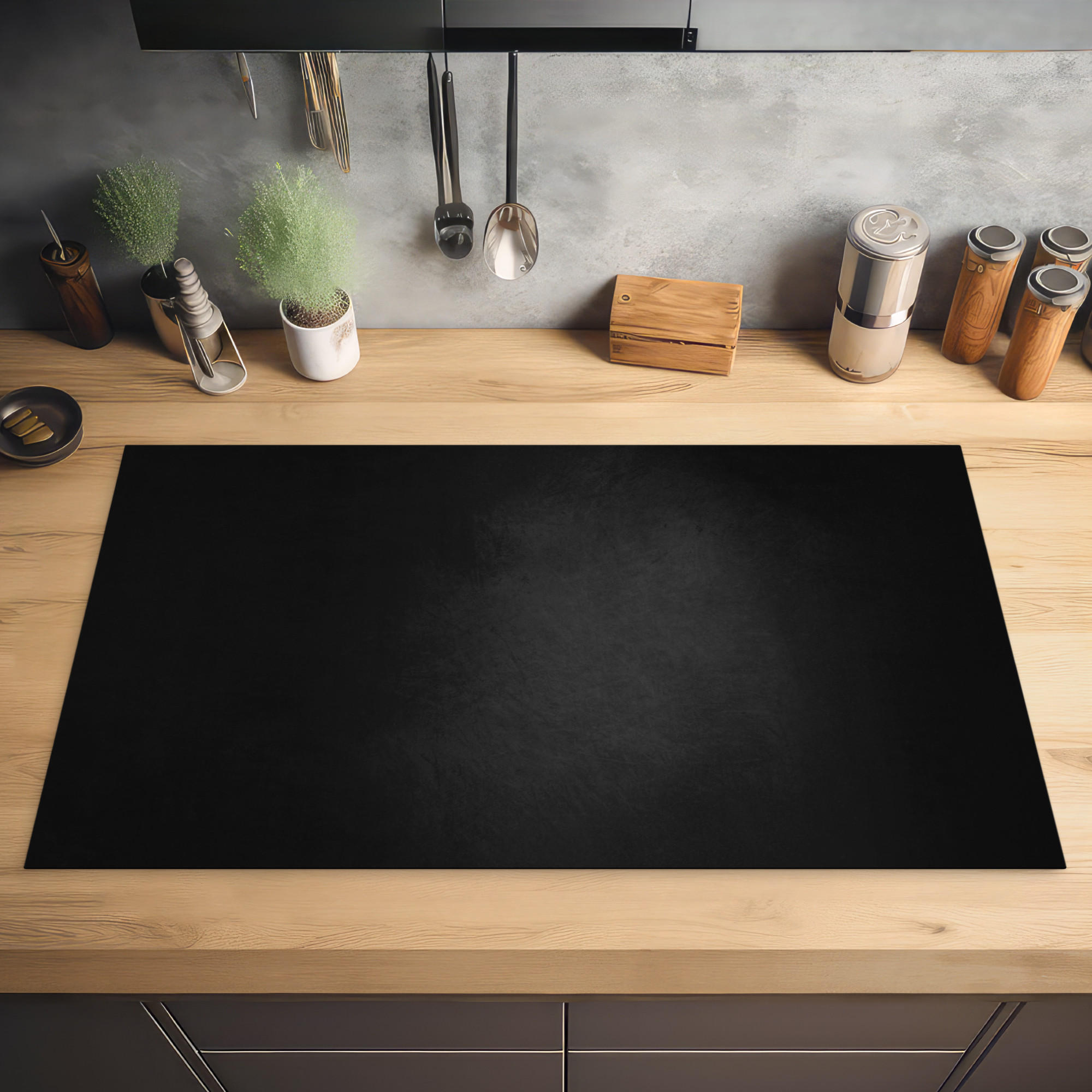 HERDABDECKPLATTE Beton - Schwarz - Grau - Strukturiert - Industriell 89x51 cm - Graphitfarben, Kunststoff (89.6/0.2/51.6cm) - MuchoWow