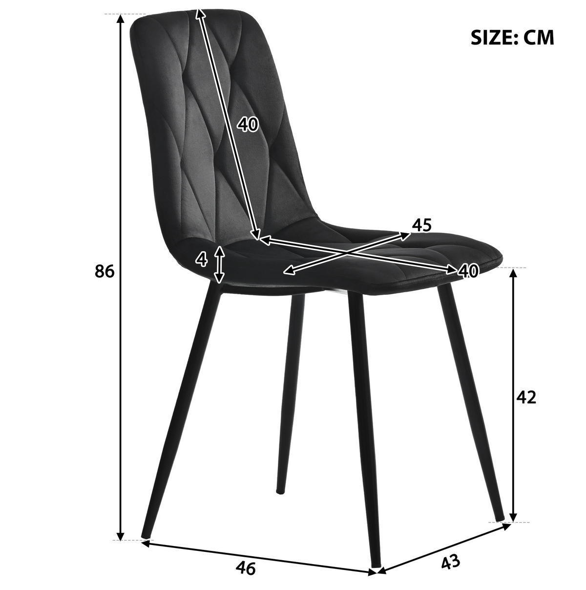 ESSZIMMERSTUHL 4er-Set mit Rückenlehne Samt Schwarz - Schwarz, Metall (40/86/45cm) - Meubliv