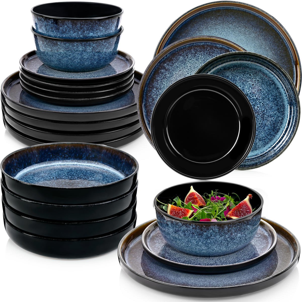 TAFELSERVICE OSAKA - 24 teilig aus Steinugt - Blau, Stein (27/6.3/27cm) - Sänger