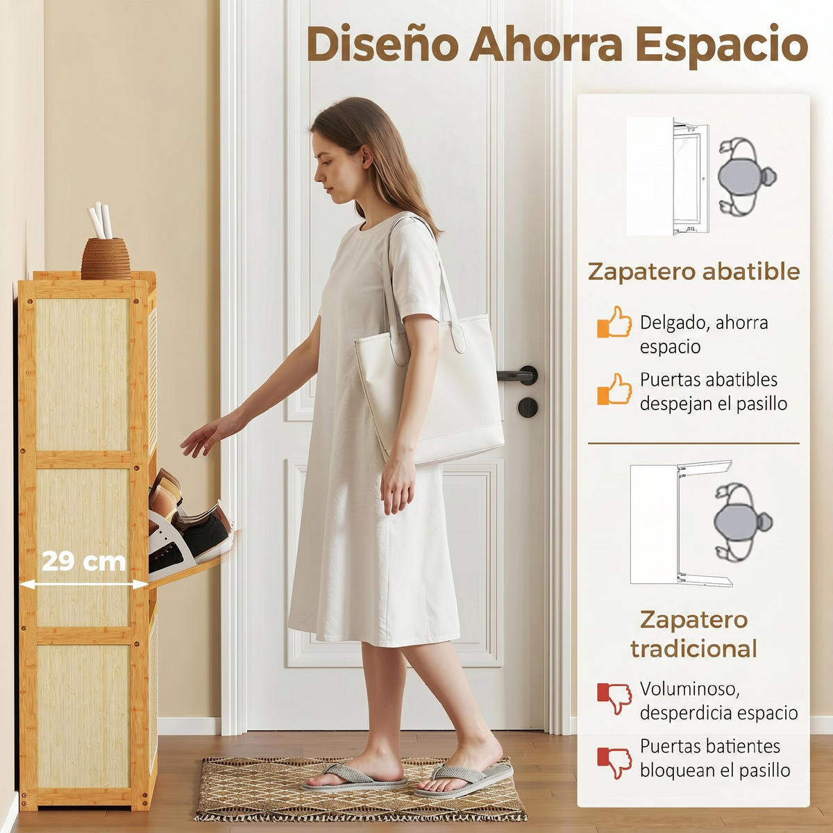 SCHUHABLAGE,BAMBUS 3 Rattanschubladen 69x29x119,8cm,natur - Beige, Holzwerkstoff (69/119.8/29cm) - Vallsero