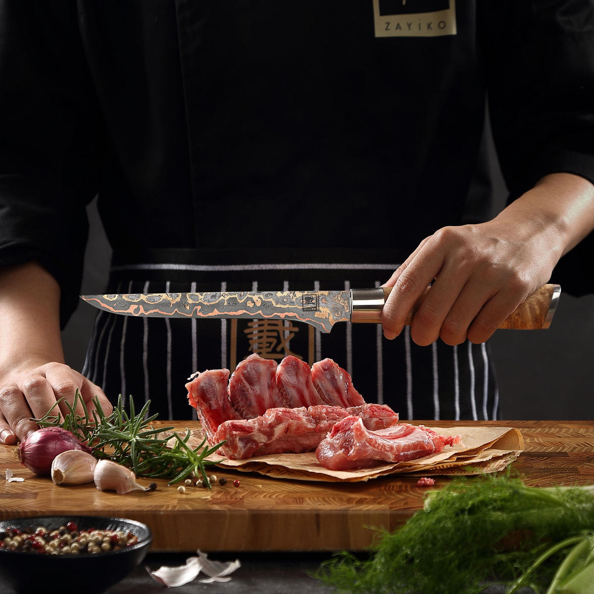 AUSBEINMESSER 18 cm - Ahornfarben, Holz/Metall (31cm) - Zayiko