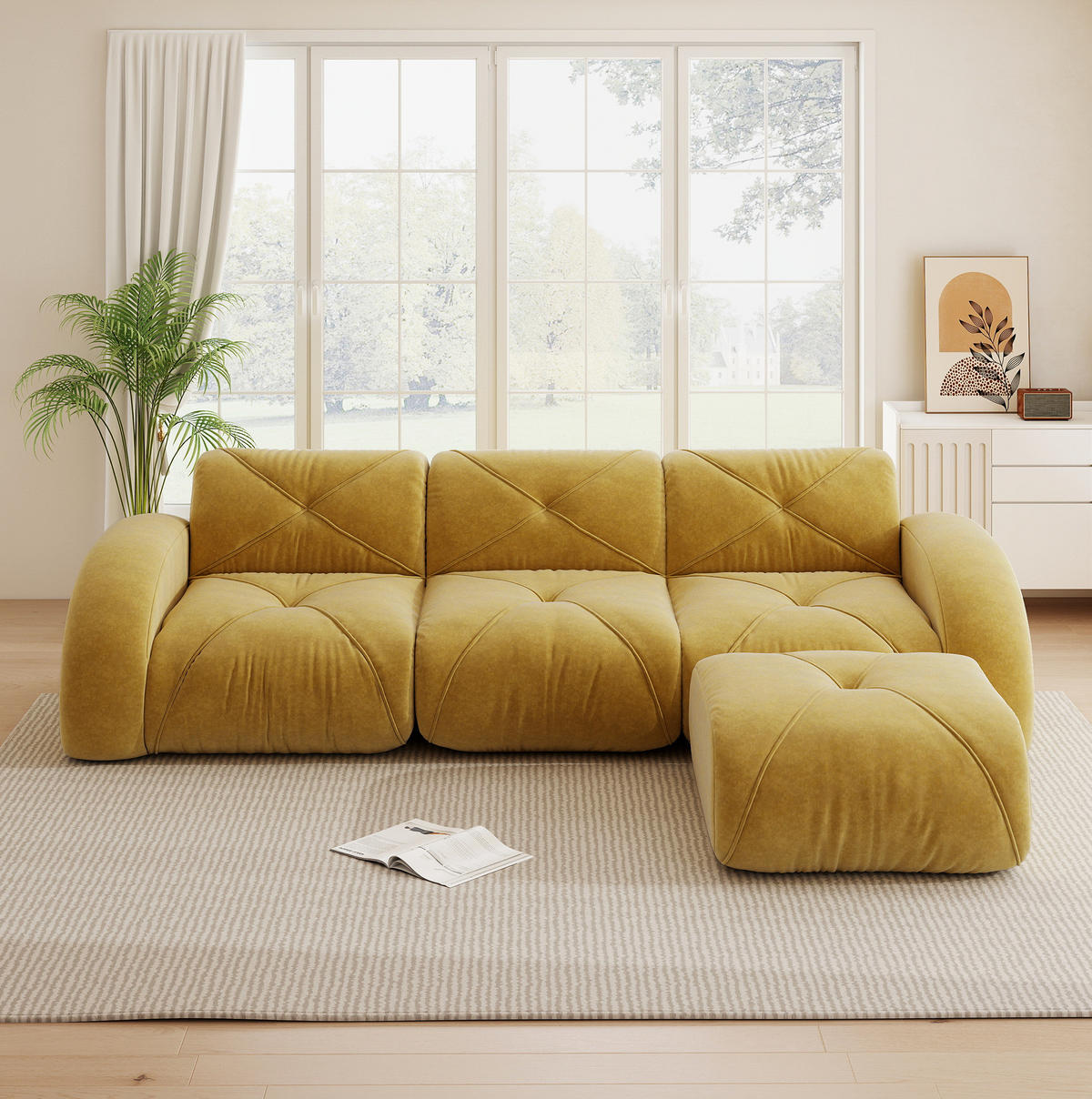 SOFA modular Chenille Yellow mit Hocker - Gelb, Kunststoff (171/281cm) - Meubliv