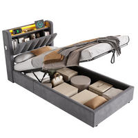 POLSTERBETT 90/200 cm Grau mit LED-Lichtleiste und USB-Anschlüssen - Grau, Holzwerkstoff (90/200cm) - OKWISH