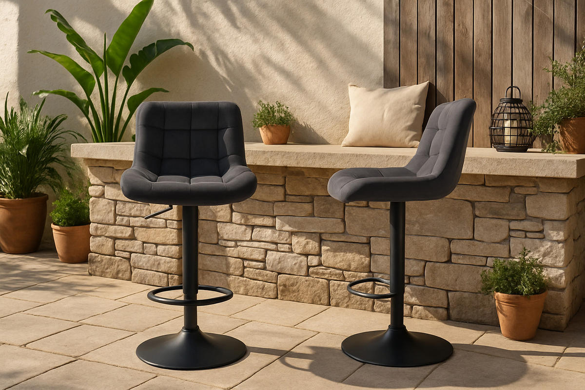 BARHOCKER 2er Set Tower Samt schwarz - Schwarz, Textil/Metall (48/105/54cm) - TPFLiving