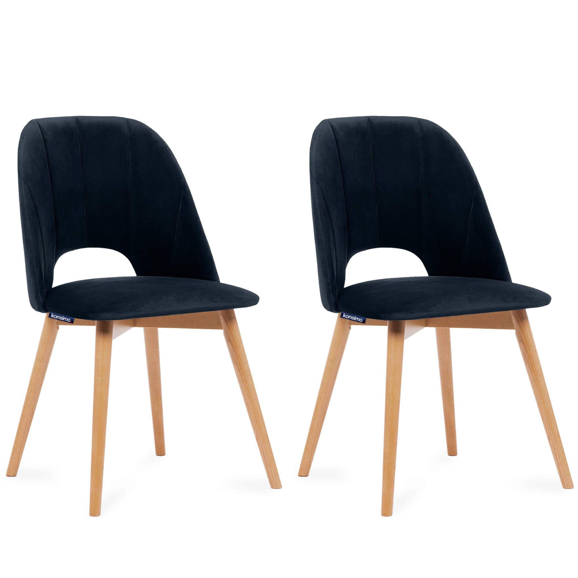 ESSZIMMERSTUHLE TINO 2-tlg Velours-Sitz, Dunkelblau - Eichefarben/Dunkelblau, Holz/Textil (48/86/44cm) - KONSIMO®