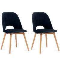 ESSZIMMERSTUHLE TINO 2-tlg Velours-Sitz, Dunkelblau - Eichefarben/Dunkelblau, Holz/Textil (48/86/44cm) - KONSIMO®