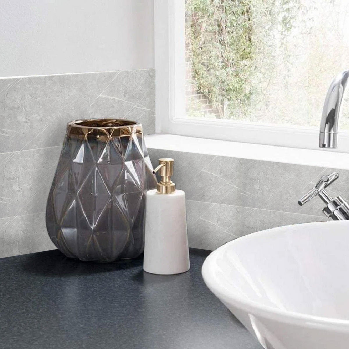 WANDPANEELE 1.8m²/10-TLG. Wasserdicht Selbstklebend Marmormuster Hellgrau - Hellgrau, Kunststoff (30/60/0.2cm) - Livingandhome