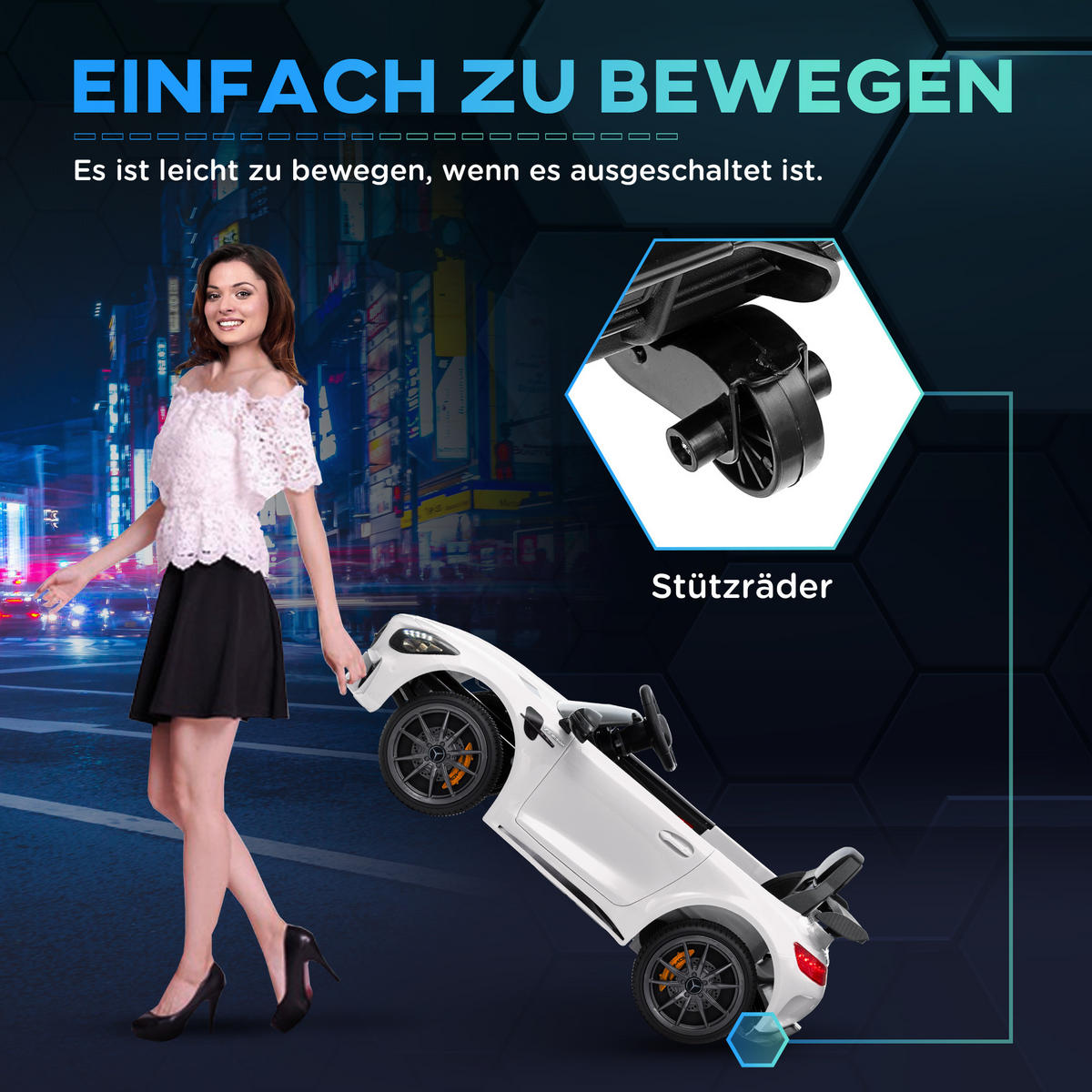 ELEKTRO-KINDERAUTO, Mercedes, 3-5 km/h, Fernbedienung, Licht & Musik, Weiß - Weiß, Kunststoff/Metall (108/67/46cm) - AIYAPLAY