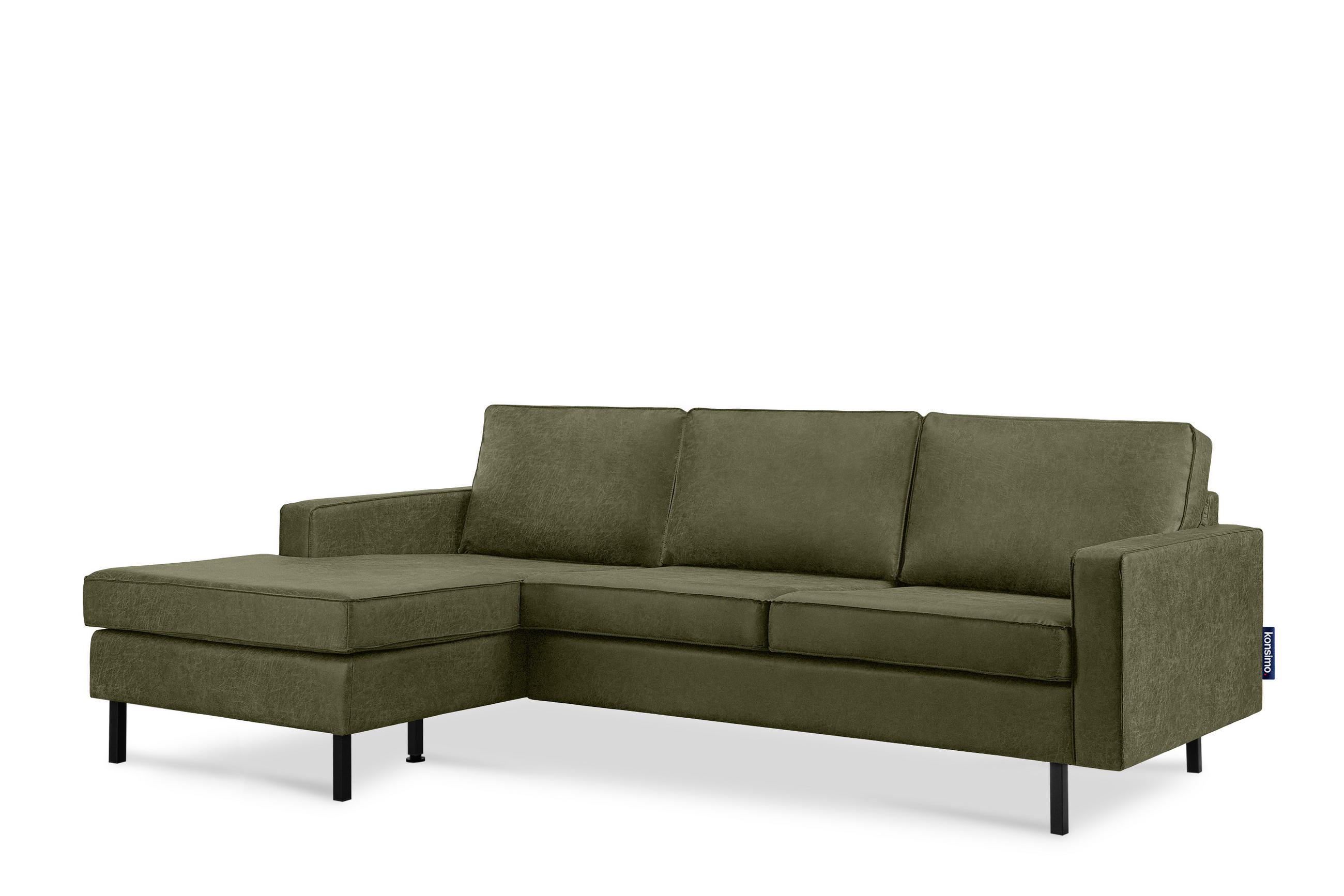 ECKSOFA-LINKS INVIA mit Armlehnen vintage, Lederoptik-Stoff, grün - Schwarz/Grün, Textil (234/160cm) - KONSIMO®