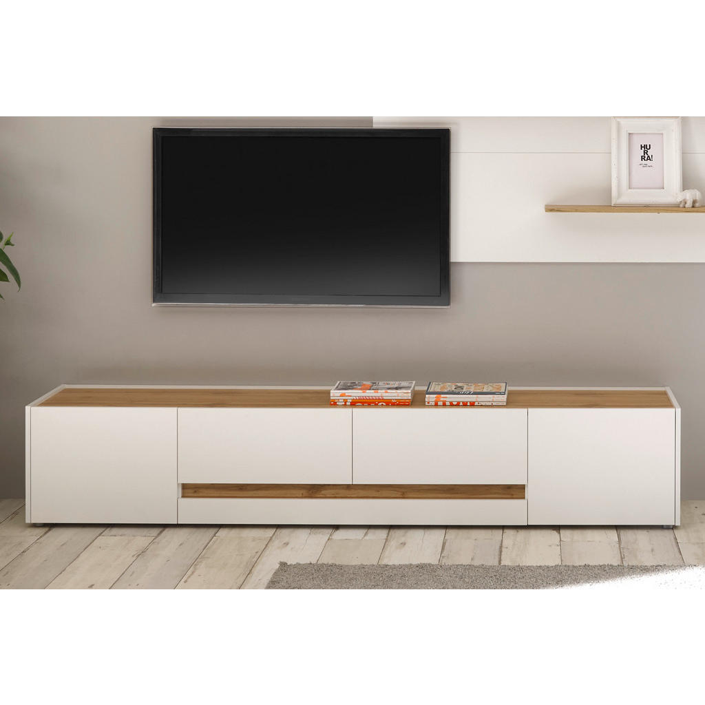Thumbnail - Furn.Design Tv-Lowboard, Weiß, Eiche Wotan, Holzwerkstoff, Nachbildung,Eiche, Uni, Holz Optik, 2 Schubladen, 220x40x45 c...