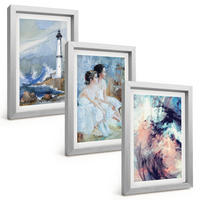 BILDER SET 3er Set - 20x30 cm Silberner Rahmen - Leuchtturm-Abstrakte Tänzerin - Silberfarben, Kunststoff (20/30cm) - TULUP