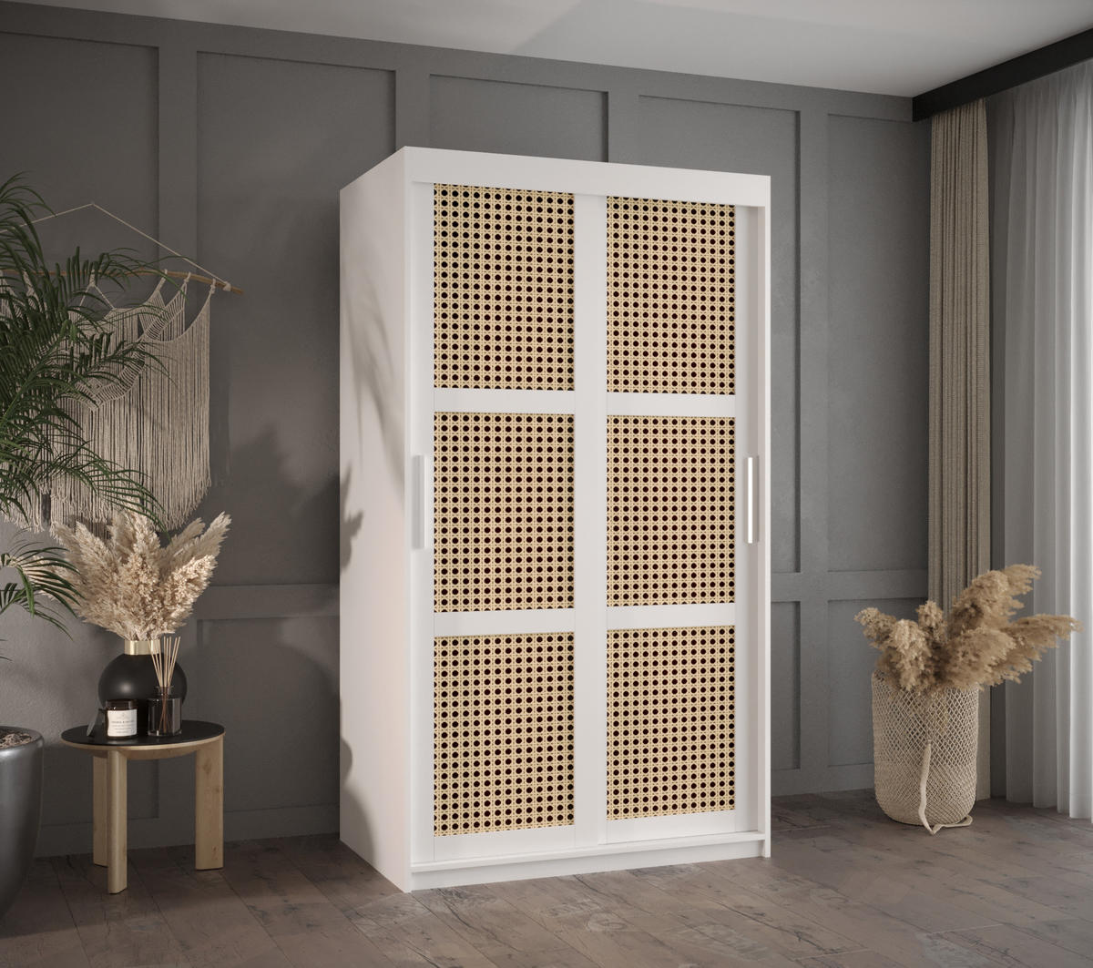 SCHWEBETÜRENSCHRANK 200/100/62 2-türig - Silberfarben/Weiß, Holz/Kunststoff (100/200/62cm) - MÖBEL KRYSPOL