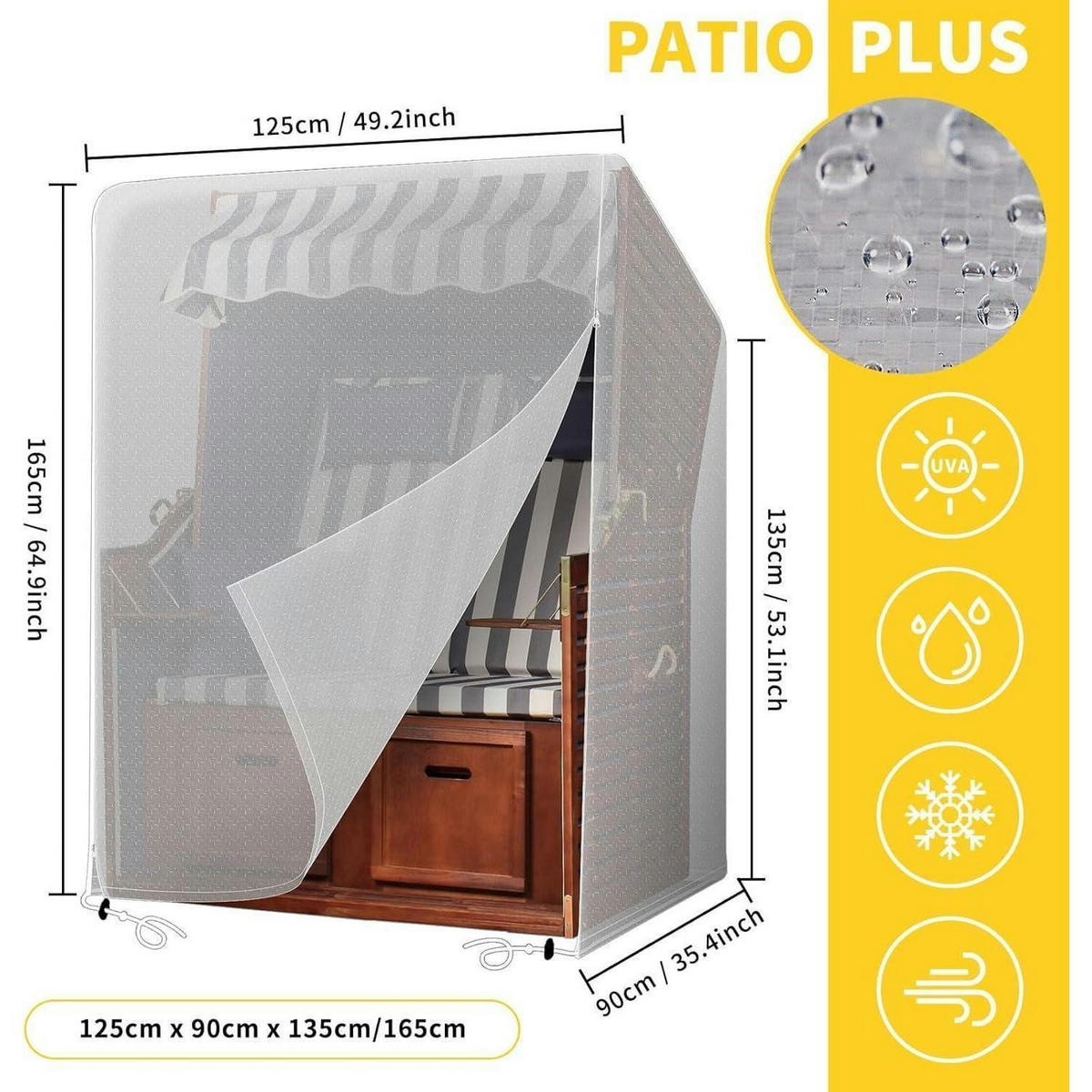 SCHUTZHÜLLE für Strandkorb 125 x 90 x 165/130 cm Polyethylen Wetterfest - Transparent, Kunststoff (125/165/90cm)