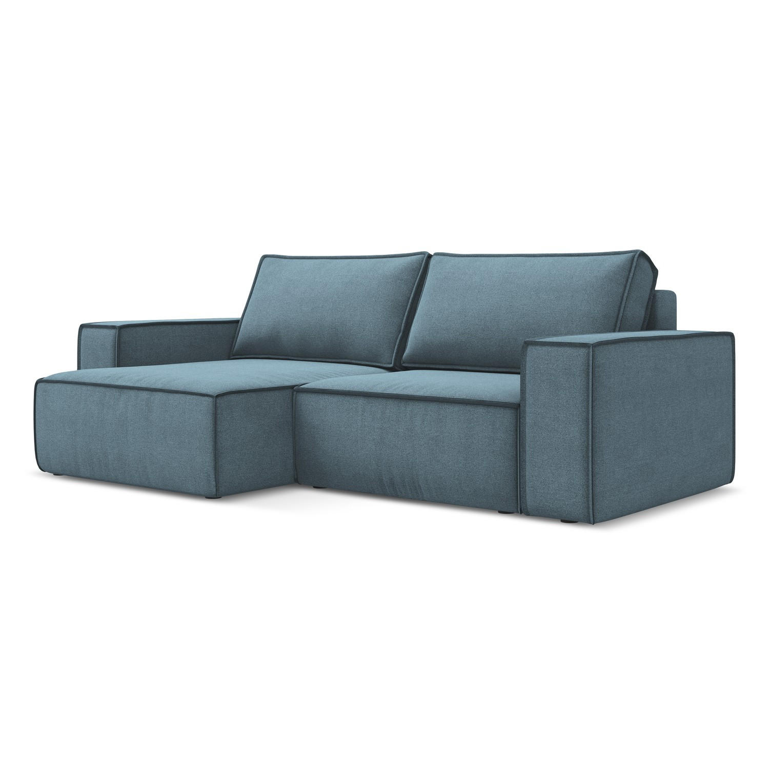 ECKSOFA mit Schlaffunktion Strukturstoff Stoff Blau - Blau/Schwarz, Kunststoff/Textil (148/257cm) - LaMiaSofa