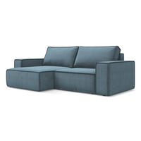 ECKSOFA mit Schlaffunktion Strukturstoff Stoff Blau - Blau/Schwarz, Kunststoff/Textil (148/257cm) - LaMiaSofa