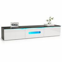 LOWBOARD in Schwarz und Weiß Hochglanz TV-Schrank mit LED-Beleuchtung für Wohnzimmer, B180/T35/H30 cm - Schwarz/Weiß, Holzwerkstoff/Metall (180/30/35cm) - STILVORA