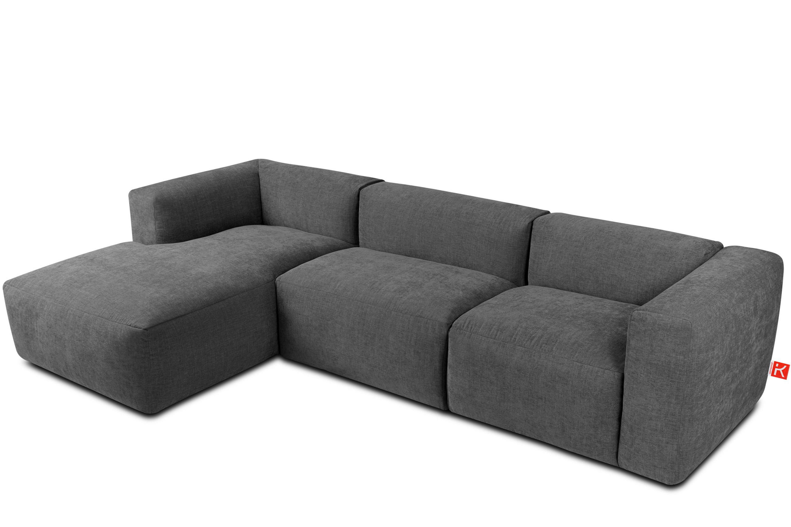 ECKMODULSOFA-LINKS BUFFO mit extrem weicher und bequemer Sitzfläche, Gewebestoff, aschfahl - Grau, Textil (297/180cm) - KONSIMO®