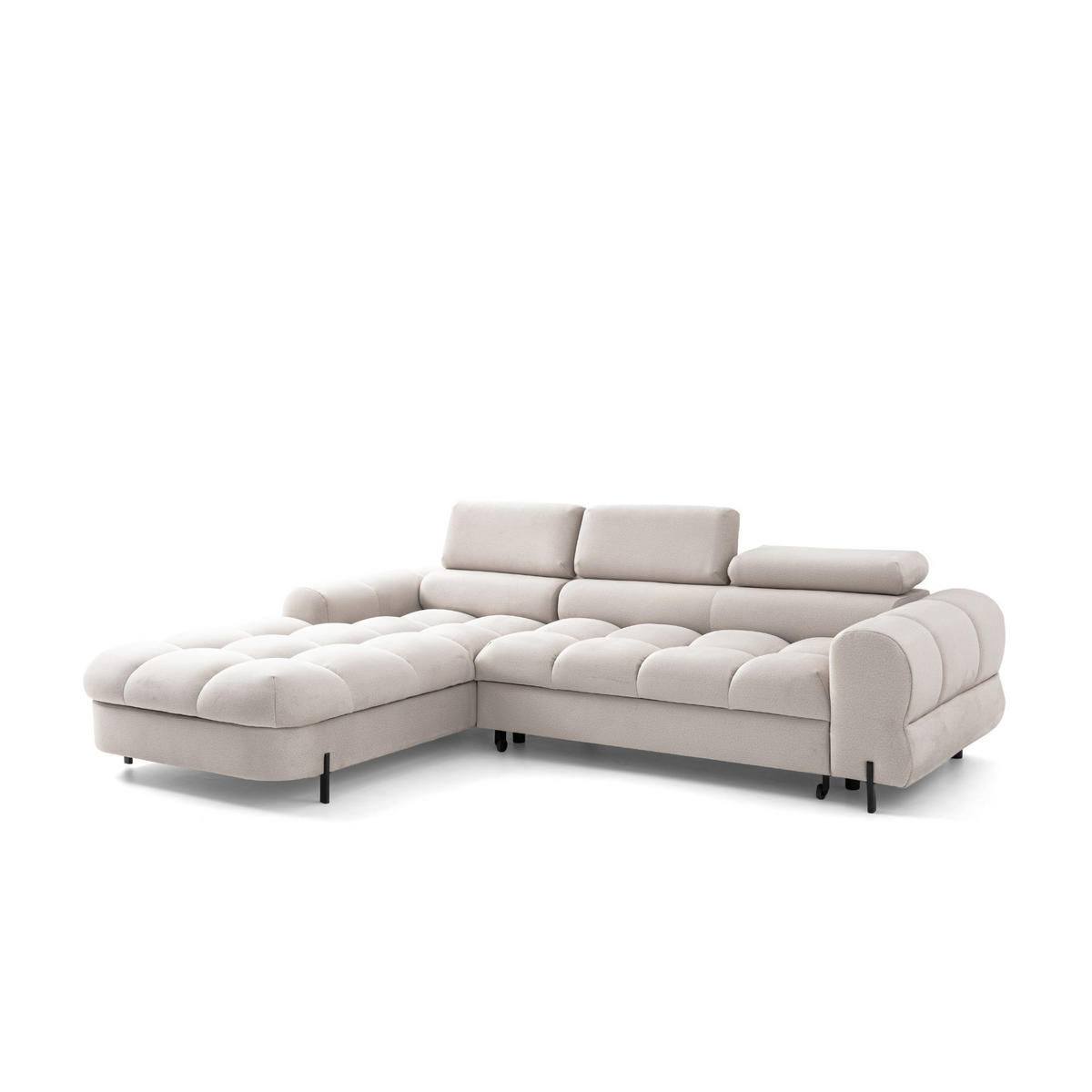 ECKSOFA UFFO L Links mit Schlaffunktion 260x195 Velours Creme - Creme/Schwarz, Holz/Textil (260/195cm) - Muffo