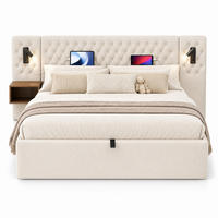 POLSTERBETT 160/200 mit Bettkasten, 2 Nachttischen und USB Type-C in Beige - Beige, Holzwerkstoff/Textil (160/200cm) - EVRYAE
