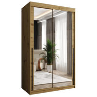 SCHIEBETÜRENSCHRANK mit Spiegel 120 cm Breite Artisan mit schwarzem Griff - Schwarz/Eiche Artisan, Holzwerkstoff (120/200/62cm) - Home Collective