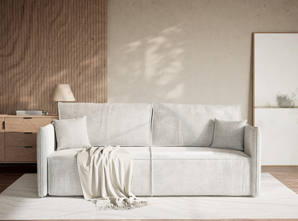 SOFA MIT SCHLAFFUNKTION Obra Grau Chenille-Stoff - Schwarz/Grau, Holz/Holzwerkstoff (220/70/107cm) - Maison de Reve