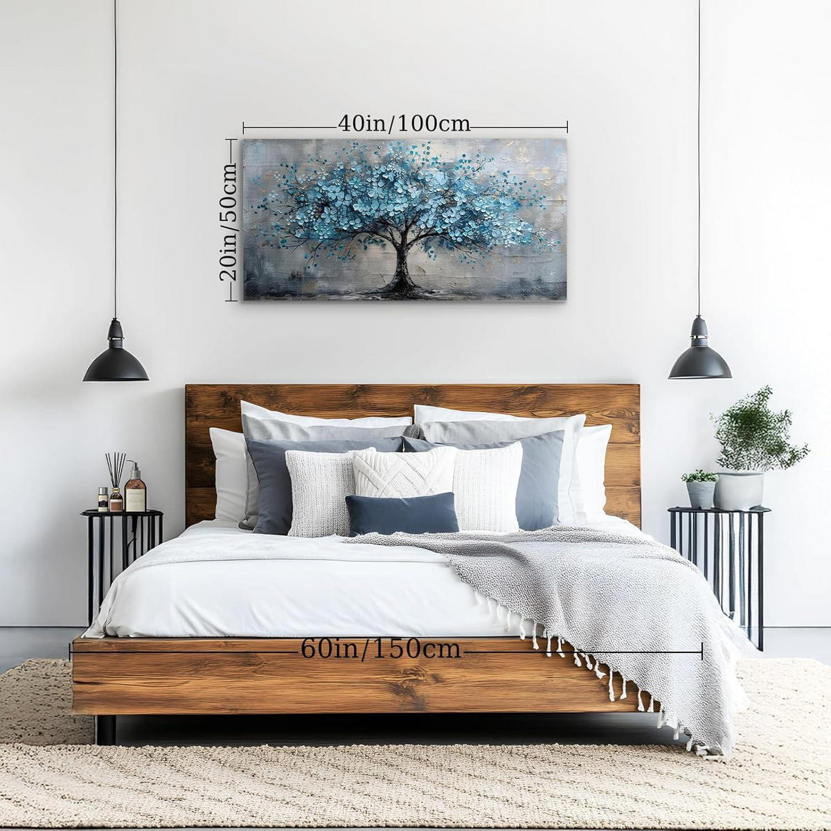 LEINWANDBILD Blauer Blumenbaum 50 x 100 cm - Blau, Textil (50/0.5cm)