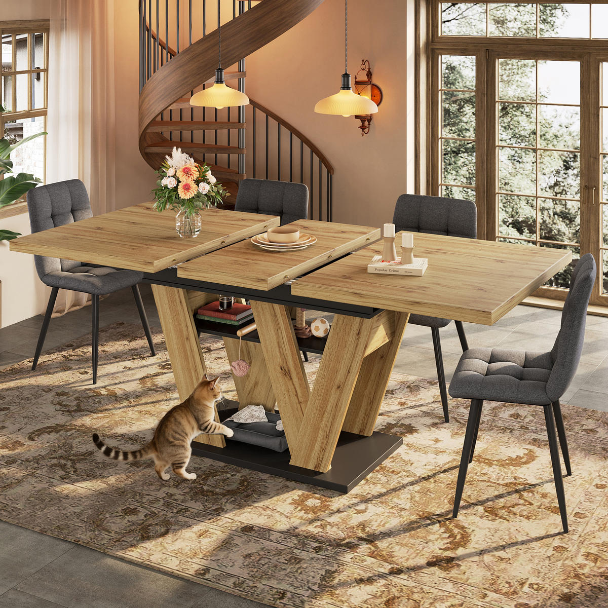 AUSZIEH-ESSTISCH aus MDF mit Ablagefach, 119-158,5/80/75 cm, Natur - Naturfarben, Holzwerkstoff (119/80/75cm) - Redom